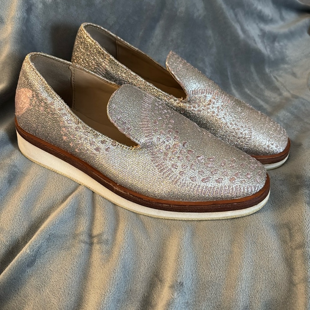 Free People Snake Eyes metallic embroidered loafer